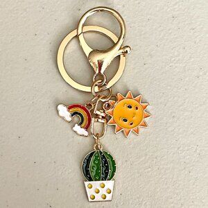 Sunny Rainbow Sky and Cactus Keychain Purse Charm